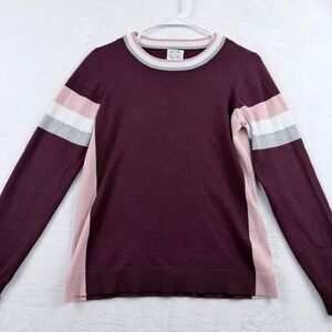 Hippie Rose Colorblock Sweater Striped Sleeve Cozy Knit Burgundy Pink Medium